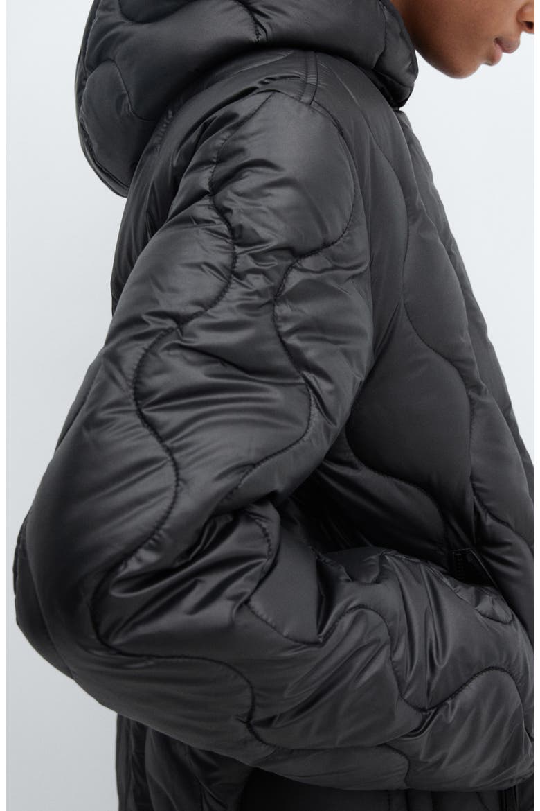 Oversize Hooded Water Repellent Quilted Coat, Alternate, color, BLACK
