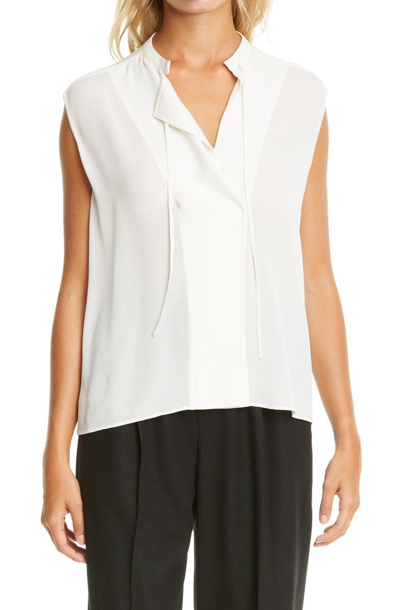 Vince Tie Neck Sleeveless Silk Blouse, Main, color, 