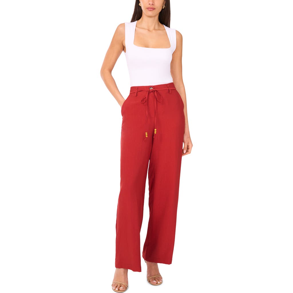 Vince Camuto Beaded Tie Belt Wide Leg Pants In Red