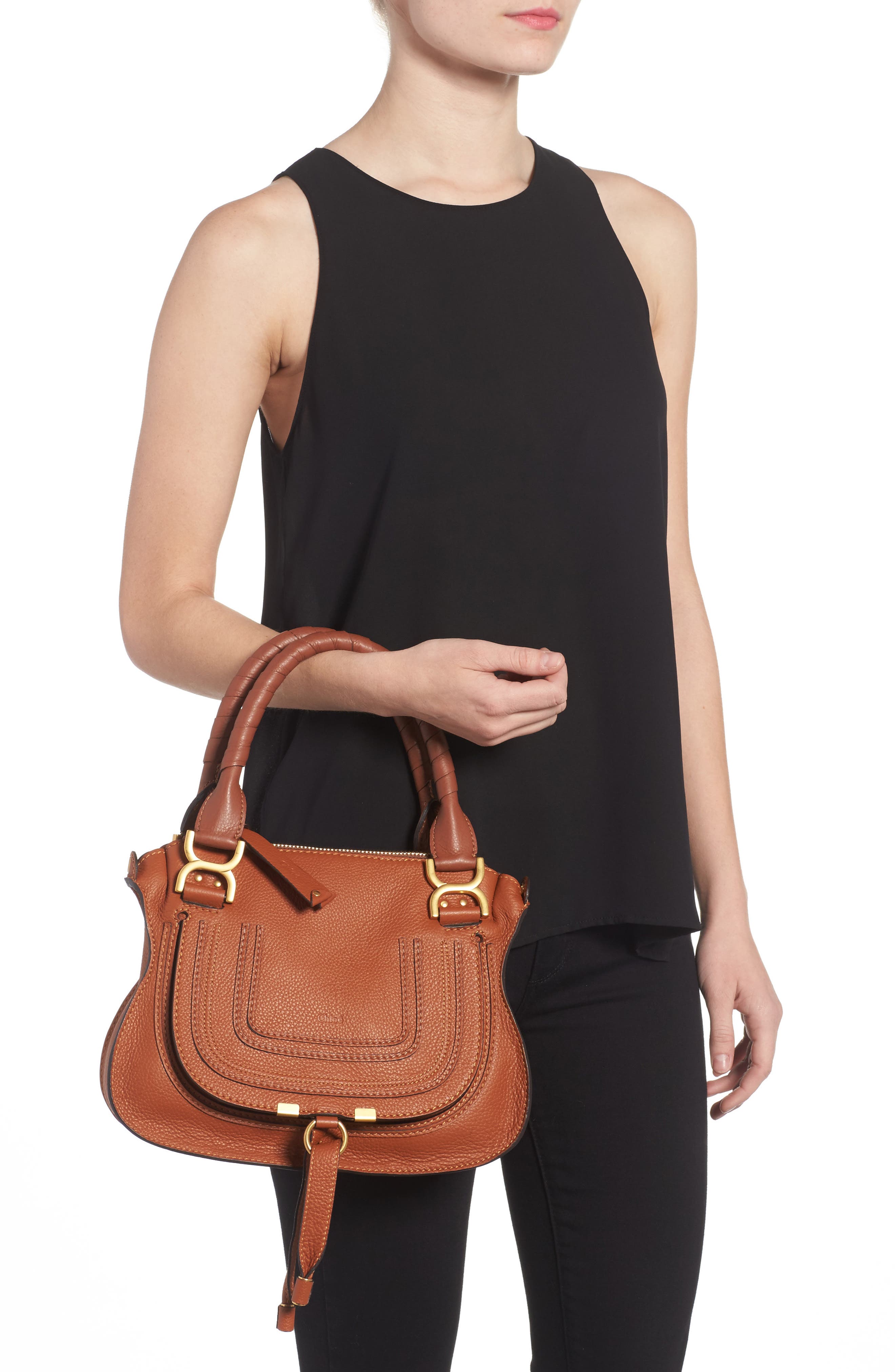 Small Marcie Leather Satchel, Alternate, color, TAN