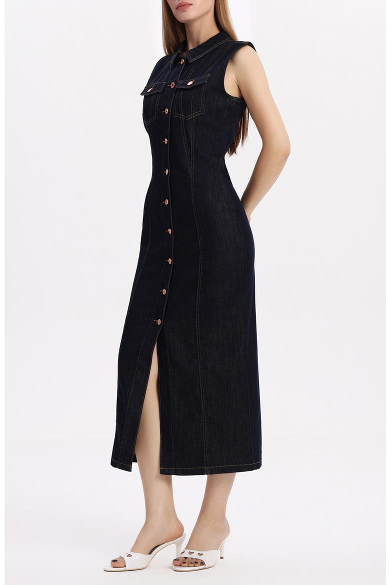 Julia Belted Sleeveless Denim Midi Dress, Alternate, color, RAW DENIM