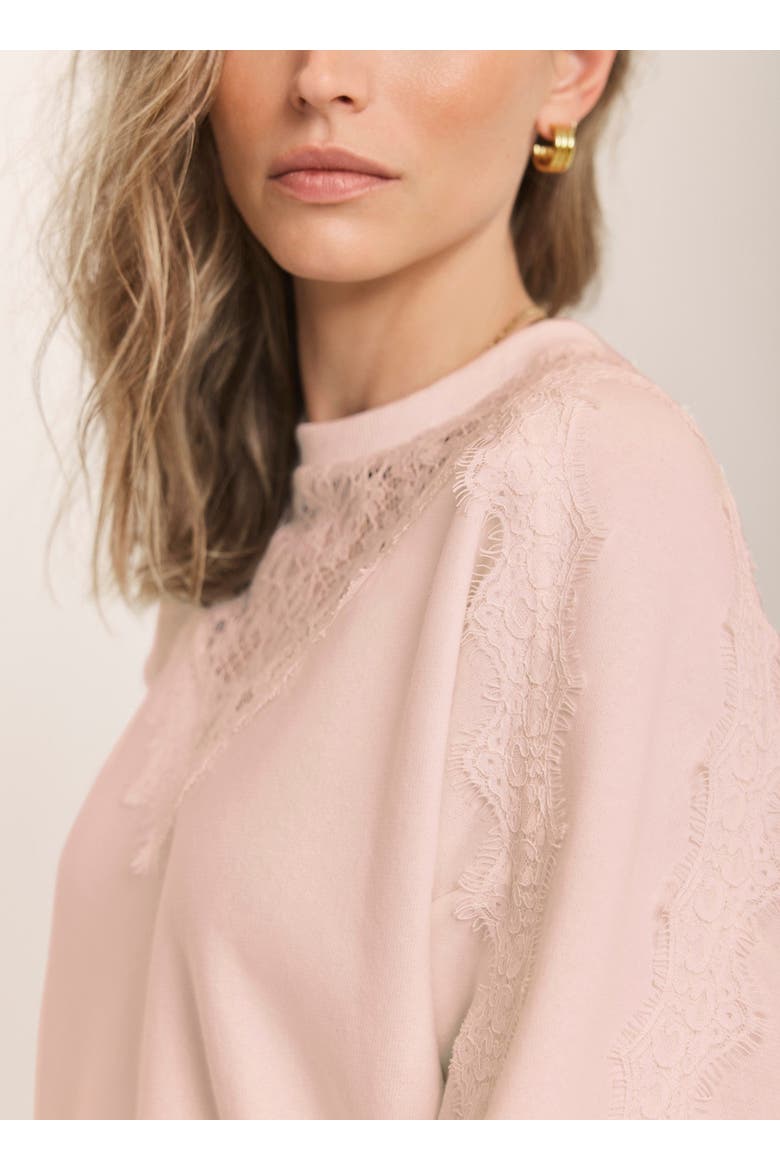 Lace Detail Crew Neck Sweatshirt, Alternate, color, Light Pink
