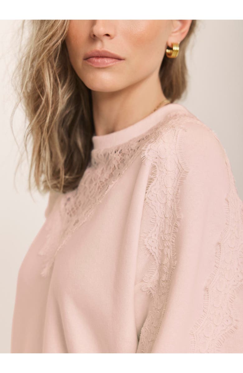 MINT VELVET Lace Detail Crew Neck Sweatshirt, Alternate, color, Light Pink
