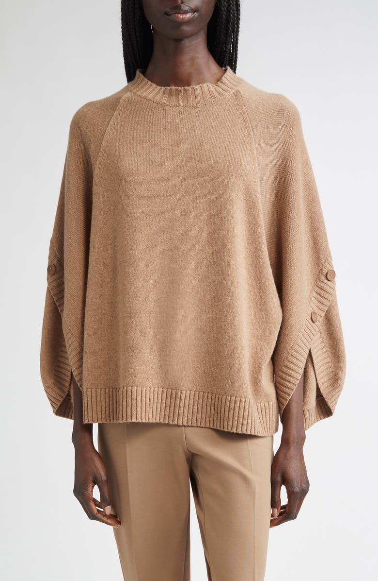 Max Mara Ampex Cape Sleeve Wool & Cashmere Sweater, Main, color, Hazelnut Brown