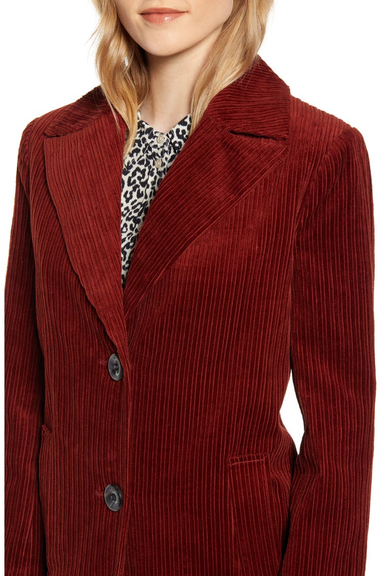 Corduroy Reefer Coat, Alternate, color, RUST