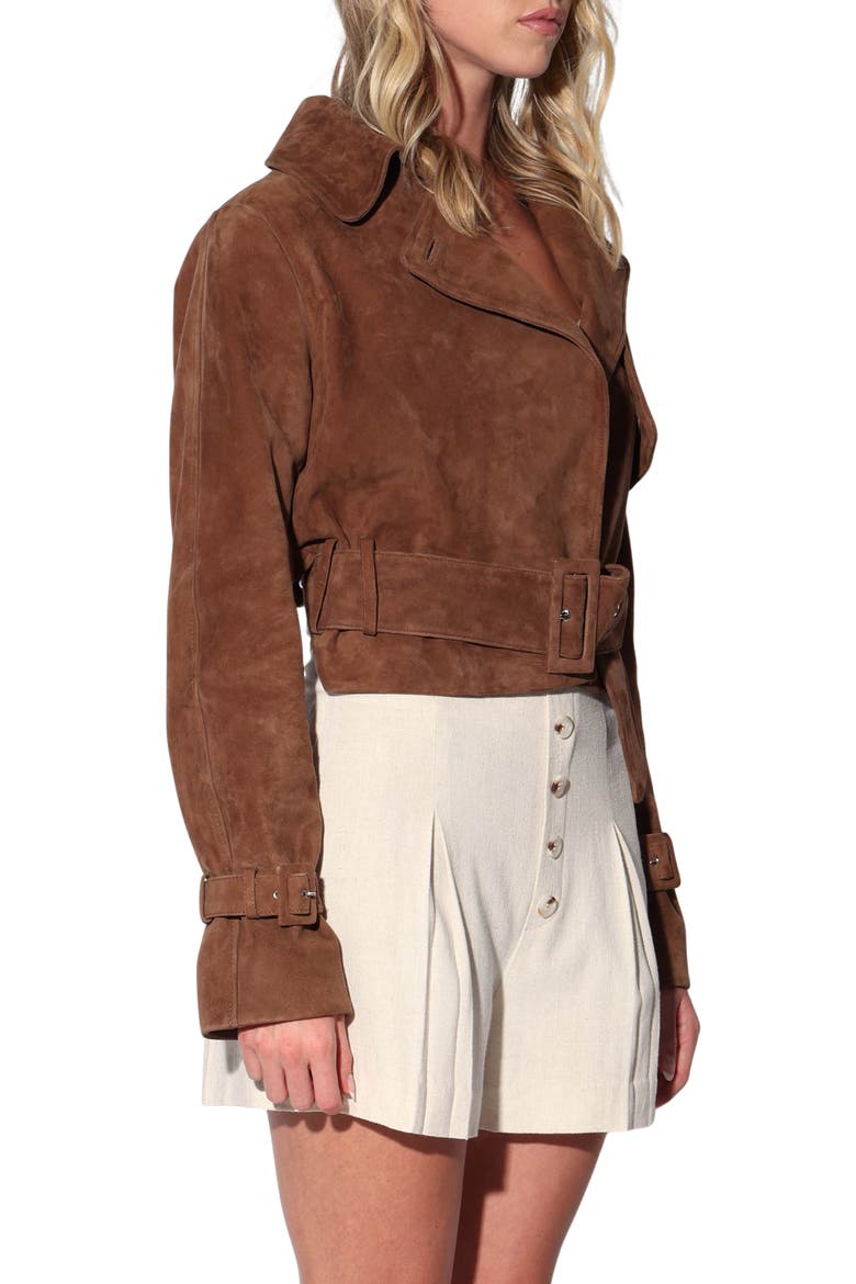 Rexa Suede Short Trench Jacket, Alternate, color, CHESTNUT SUEDE