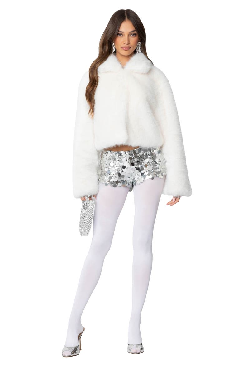 Nathalie Crop Faux Fur Jacket, Alternate, color, WHITE