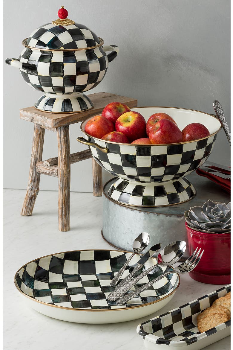Courtly Check Enameled Steel Abundant Bowl, Alternate, color, BLACK/ WHITE