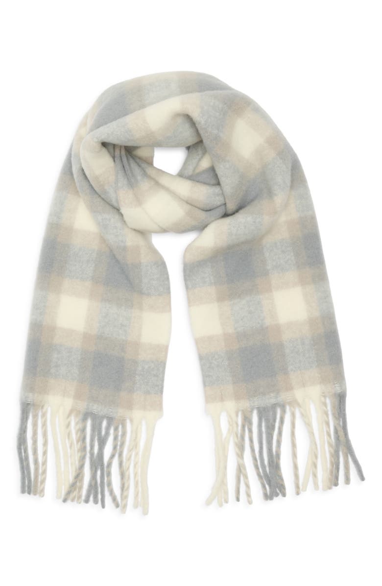 Nordstrom Plaid Wool & Alpaca Blend Fringe Scarf, Alternate, color, Grey- Tan