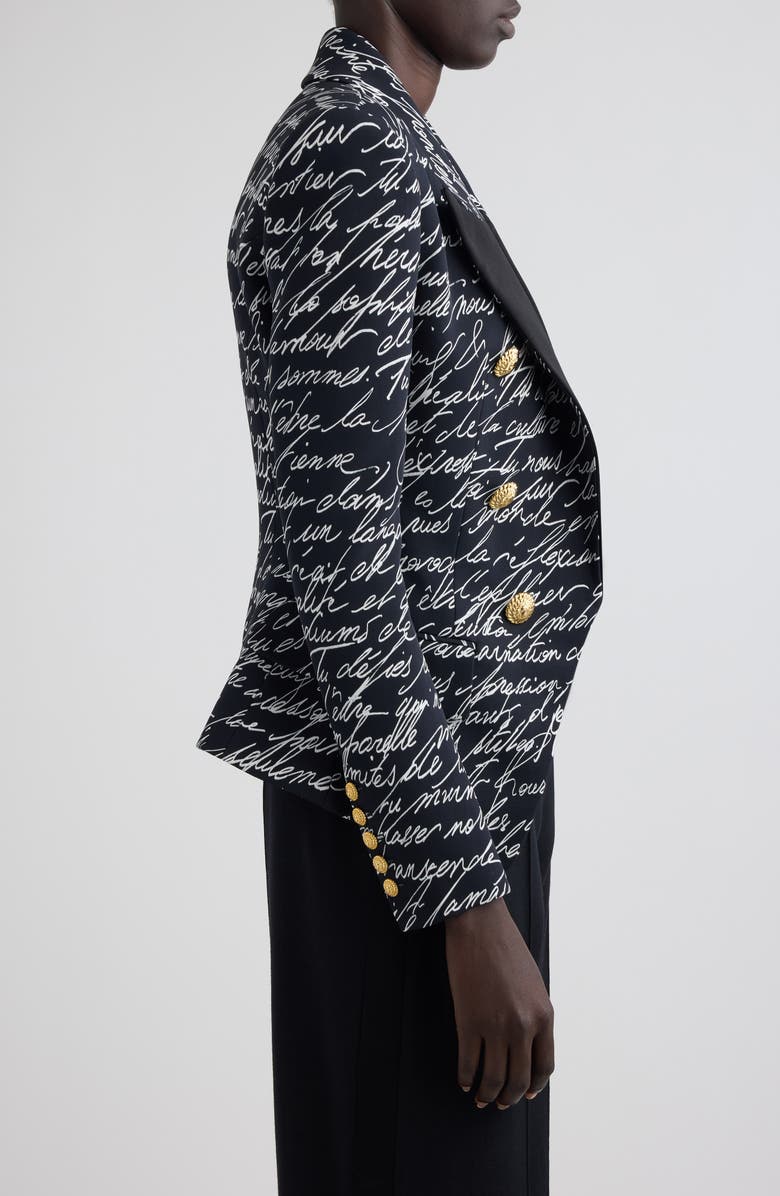 Balmain 6-Button Love Letter Satin Jacket, Alternate, color, Eab Black/ White