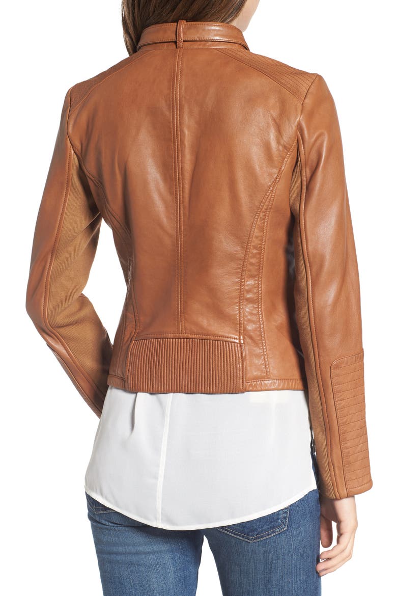 Zip Front Leather Biker Jacket, Alternate, color, NEW COGNAC
