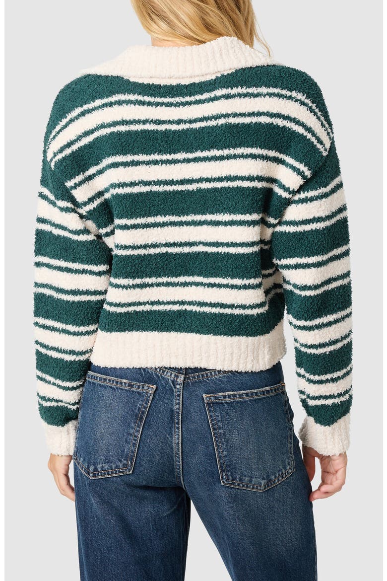 Stripe Johnny Collar Crop Sweater, Alternate, color, GREEN IVORY