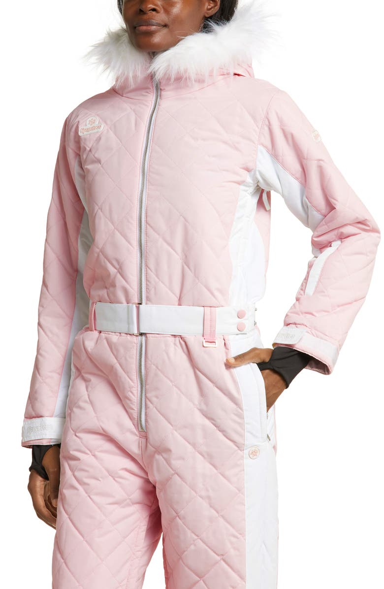 TIPSY ELVES Powder Pink Faux Fur Trim Waterproof Snowsuit, Alternate, color, 