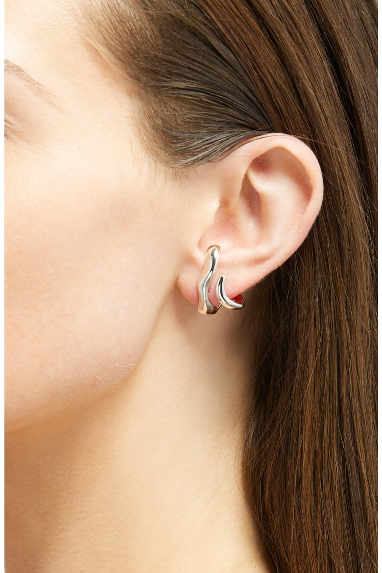 Sculptural Wraparound Double Hoop Earrings, Alternate, color, WARM SILVER