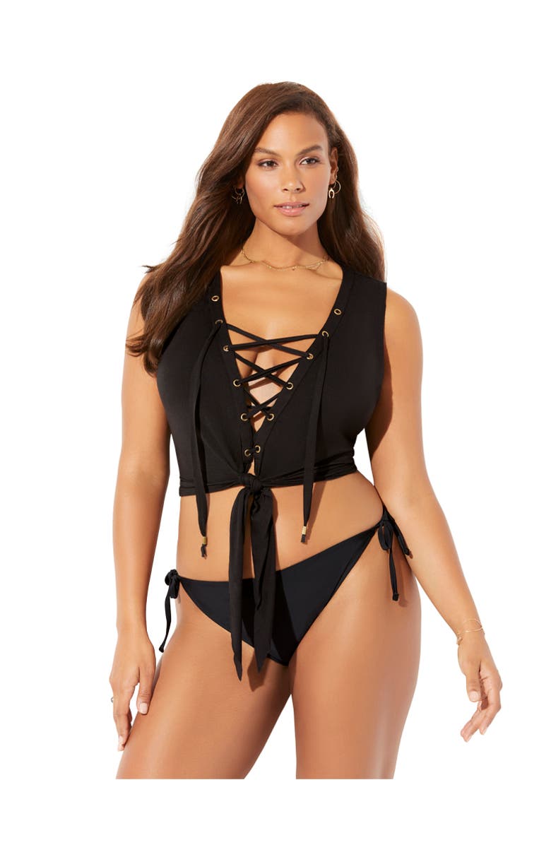 Swimsuits for All Idol Cover Up Crop Top, Main, color, Black