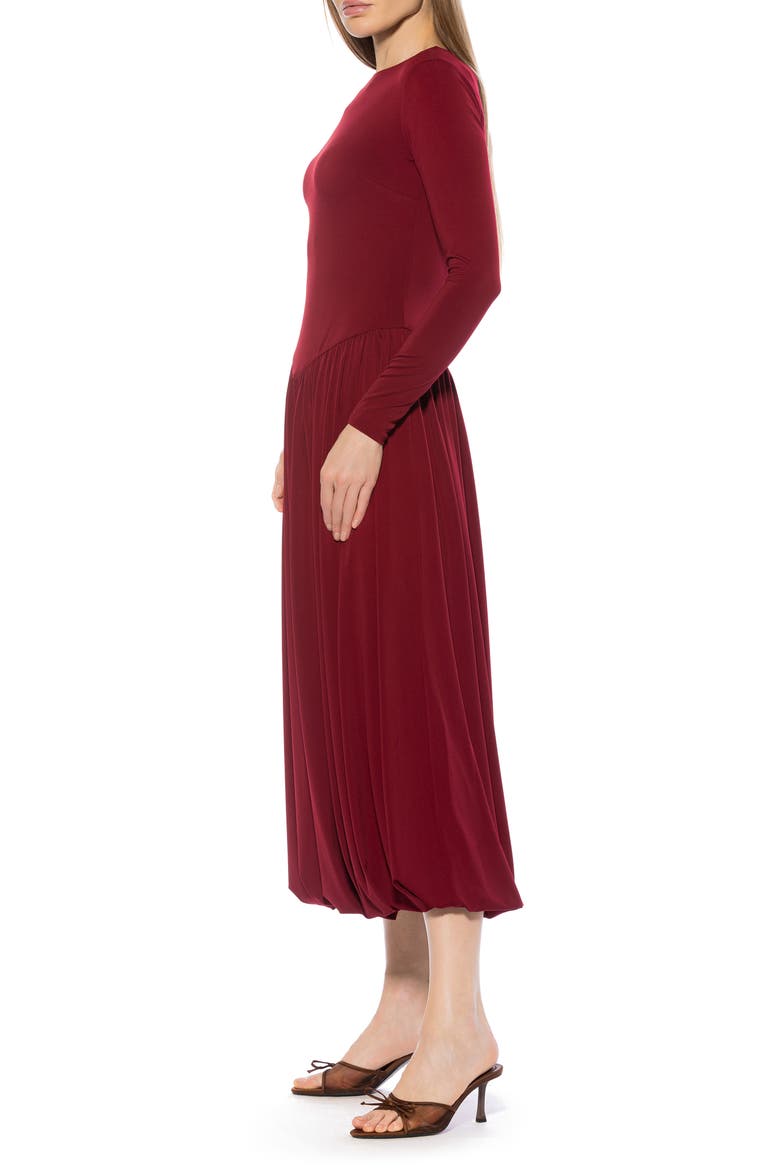 Eero Crewneck Long Sleeve Bubble Hem Midi Dress, Alternate, color, CRANBERRY
