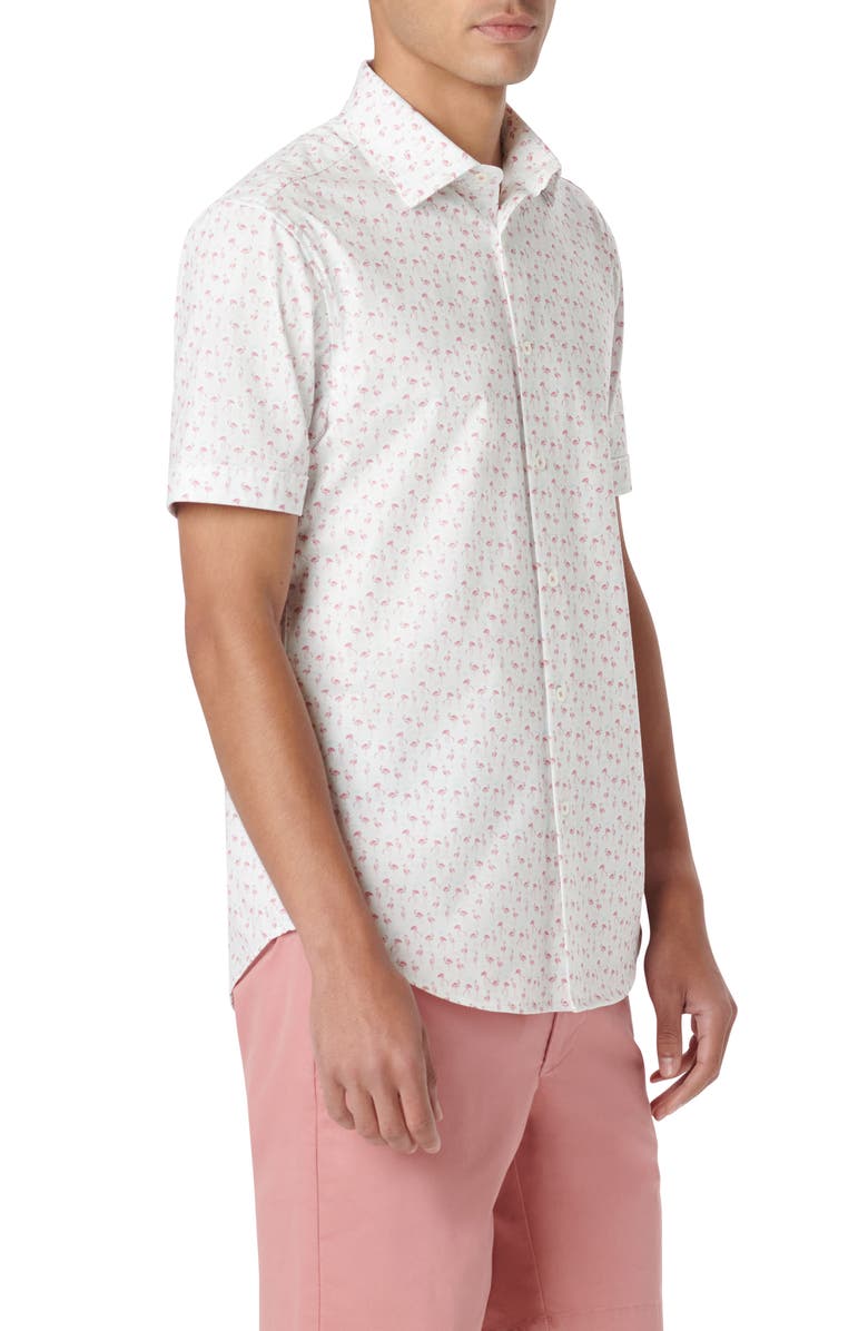 Bugatchi Miles OoohCotton<sup>®</sup> Flamingo Print Short Sleeve Button-Up Shirt, Alternate, color, Chalk