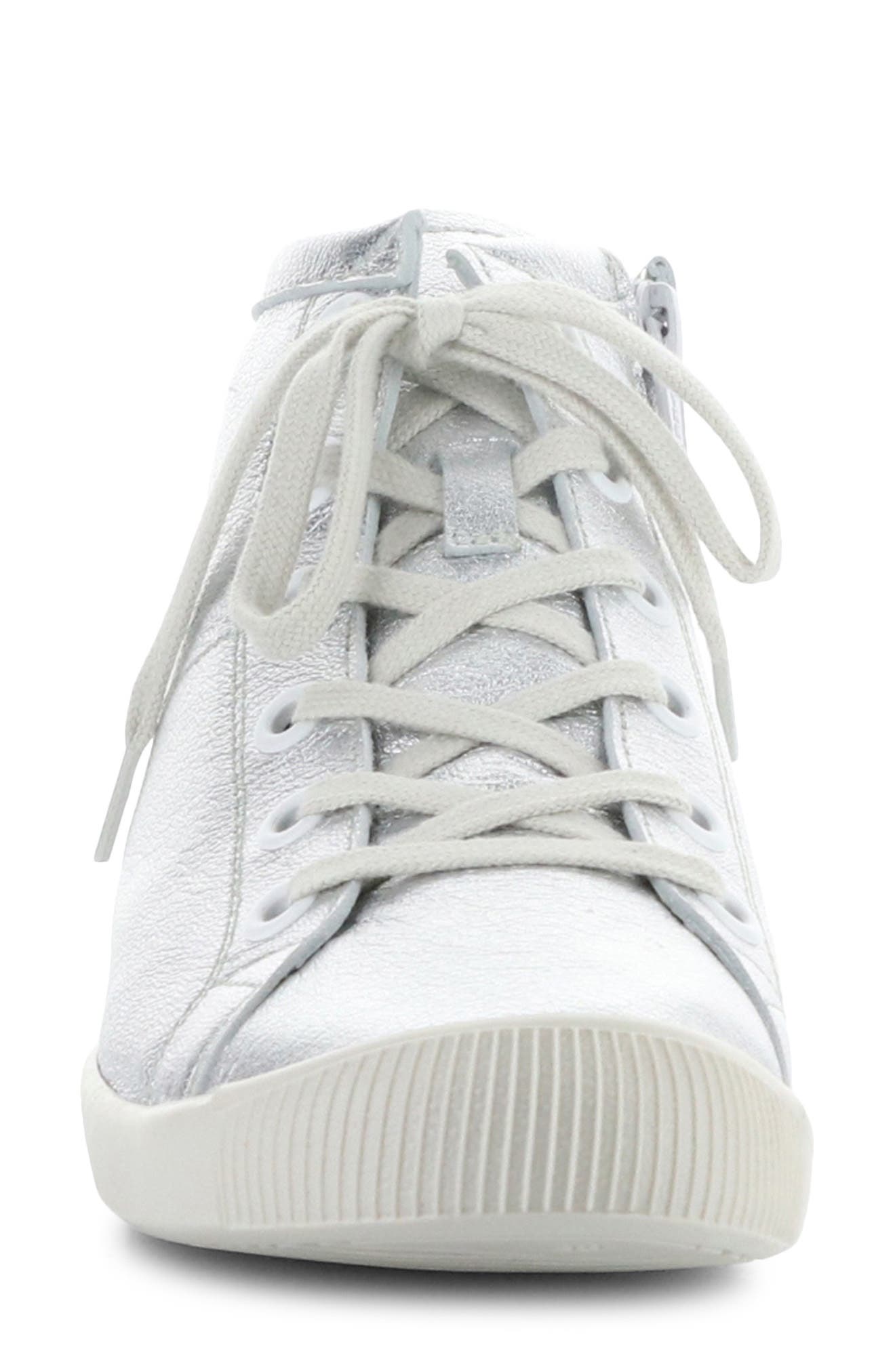 Softinos by Fly London Isleen Mid-Top Metallic Leather Sneaker, Alternate, color, Silver Laminato