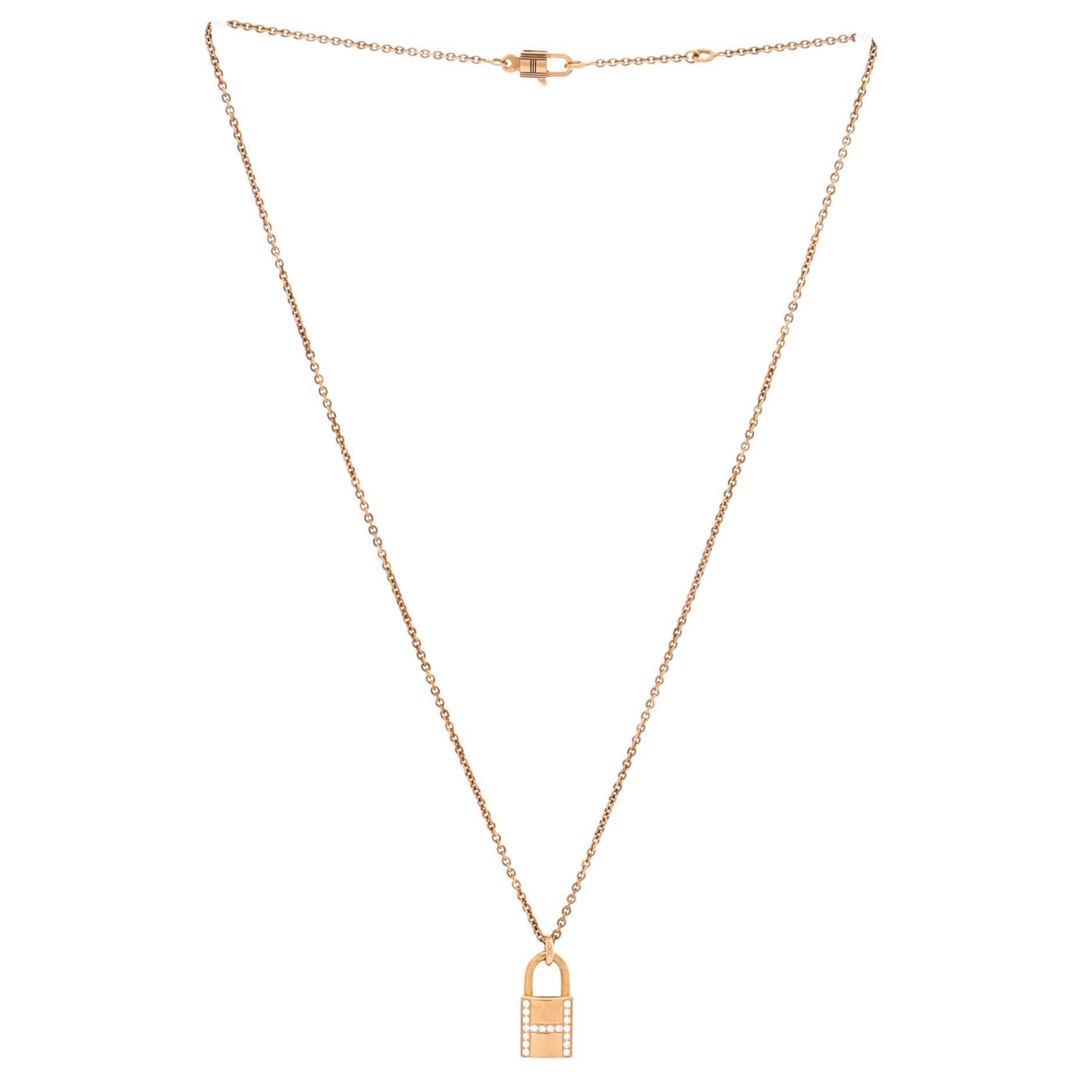 Pre-Owned Hermes Amulettes Cadenas Pendant Necklace 18K Rose Gold with Diamonds, Alternate, color, Rose Gold