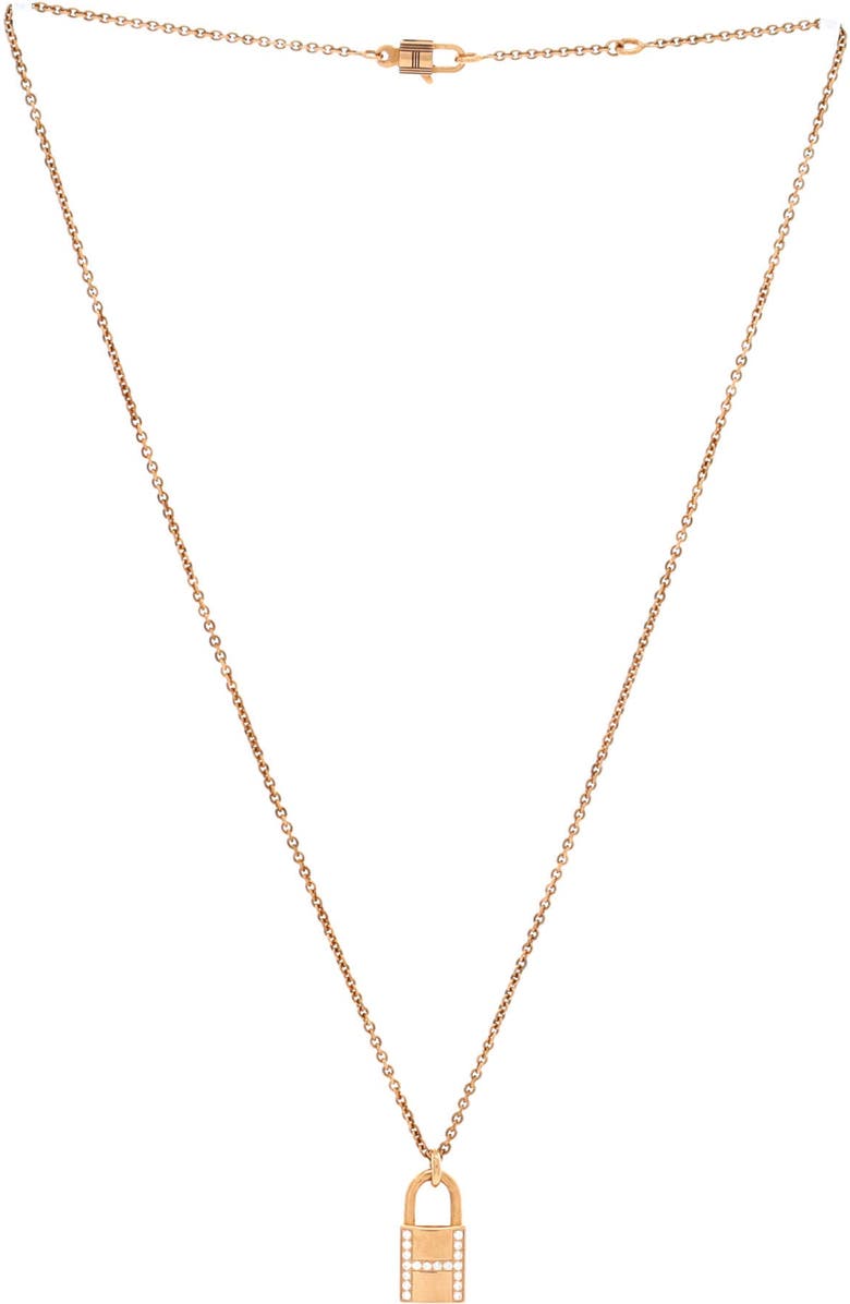 Pre-Owned Hermes Amulettes Cadenas Pendant Necklace 18K Rose Gold with Diamonds, Alternate, color, Rose Gold