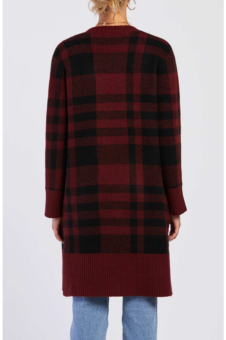 Delaine Plaid Mid Length Cardigan, Alternate, color, MERLOT BLACK PLAID
