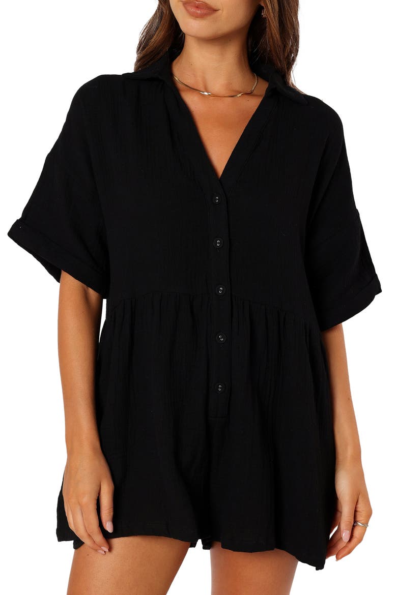 Winny Crinkle Cotton Romper, Alternate, color, BLACK