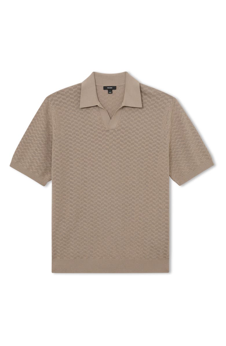 Reiss Sol Geo Open Stitch Knit Polo, Alternate, color, Taupe Brown