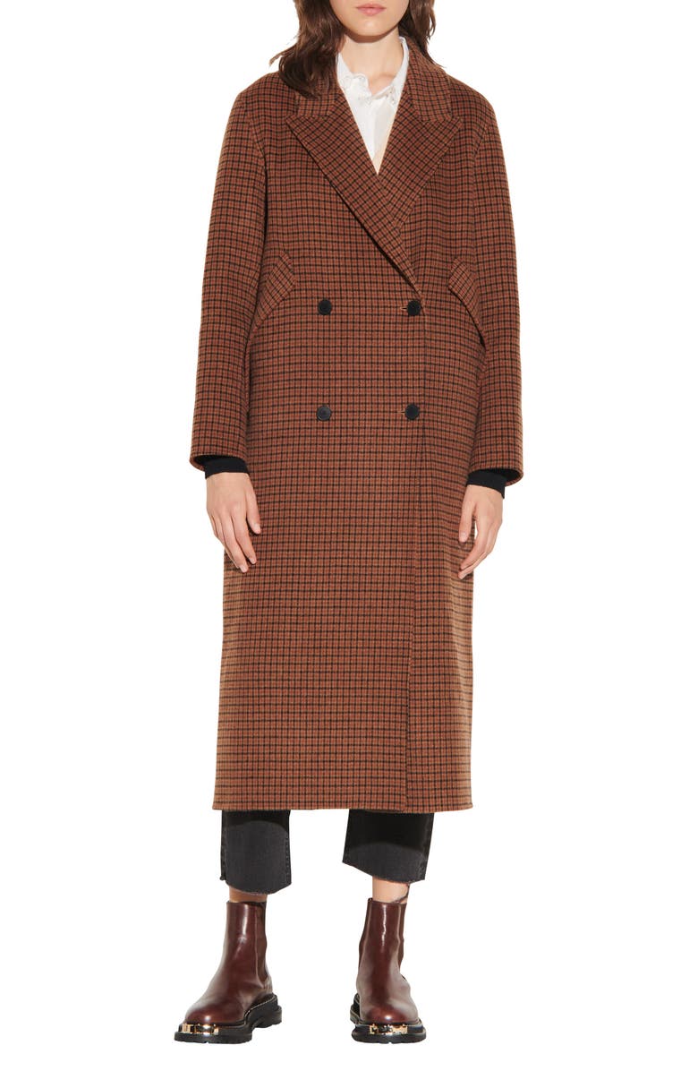 SANDRO Check Wool Blend Coat, Main, color,
