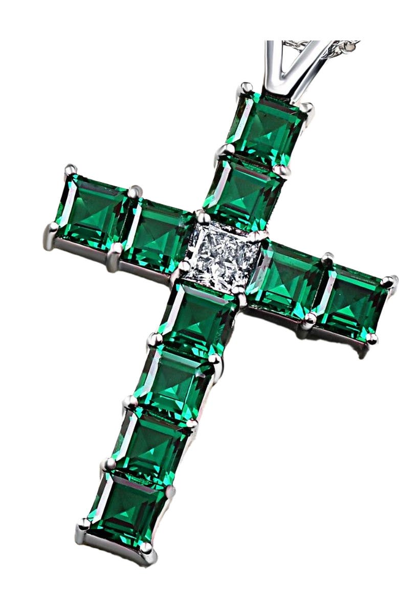 Bliss Diamond 6Ct TW Princess Cut Diamond & Emerald Cross Pendant Necklace Gold Lab Grown, Alternate, color, 