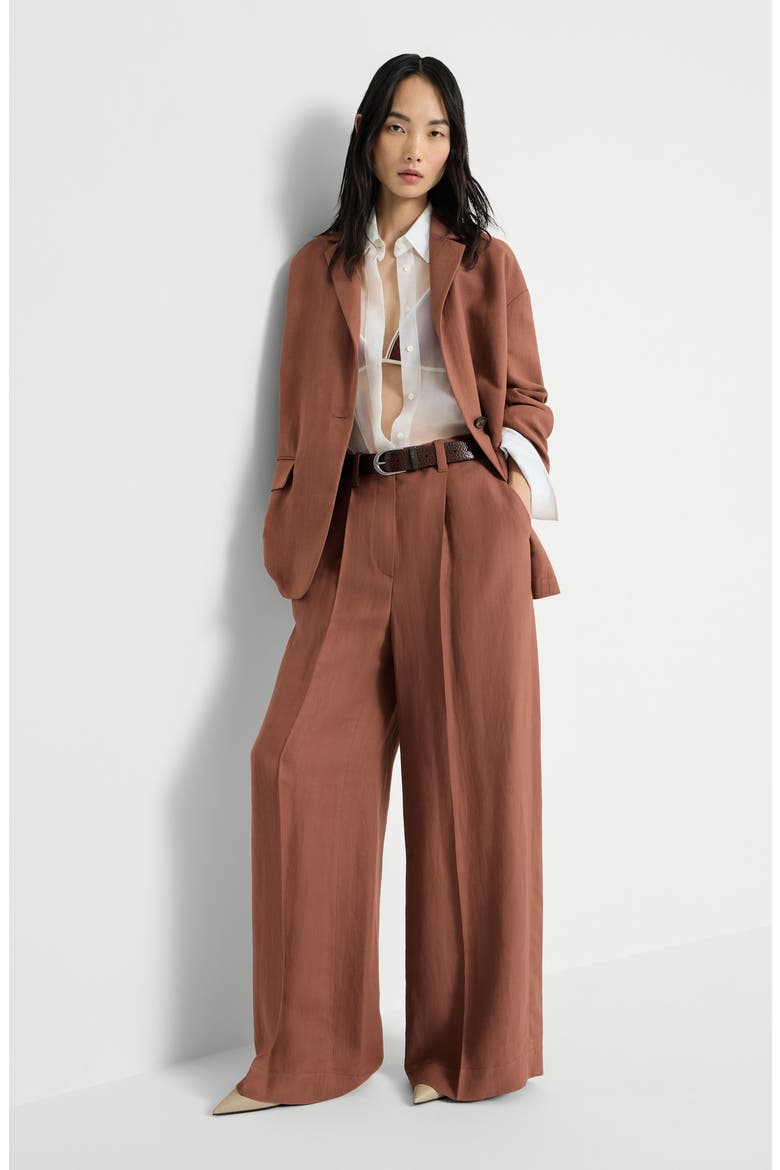Fluid twill wide trousers with monili, Alternate, color, Red