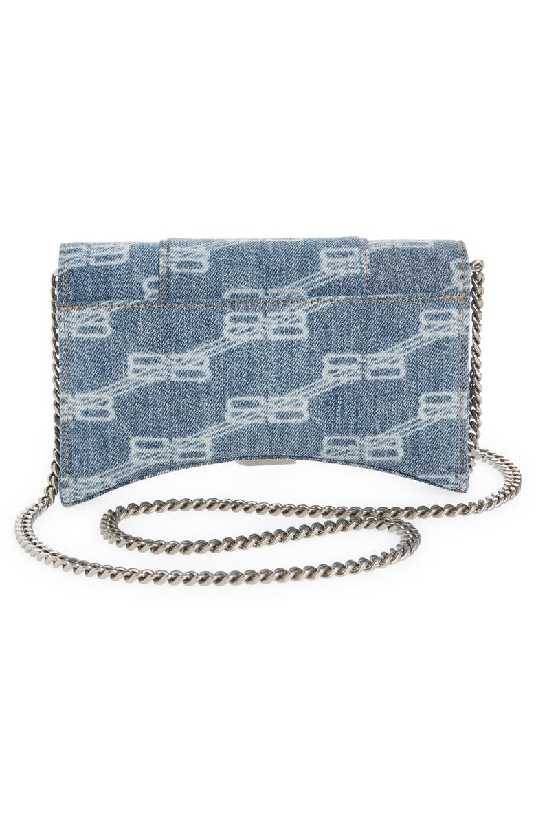Balenciaga Hourglass License Logo Denim Wallet on a Chain, Alternate, color, 