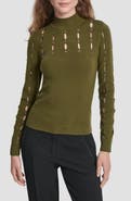 DKNY Grommet Cutout Detail Mock Neck Sweater