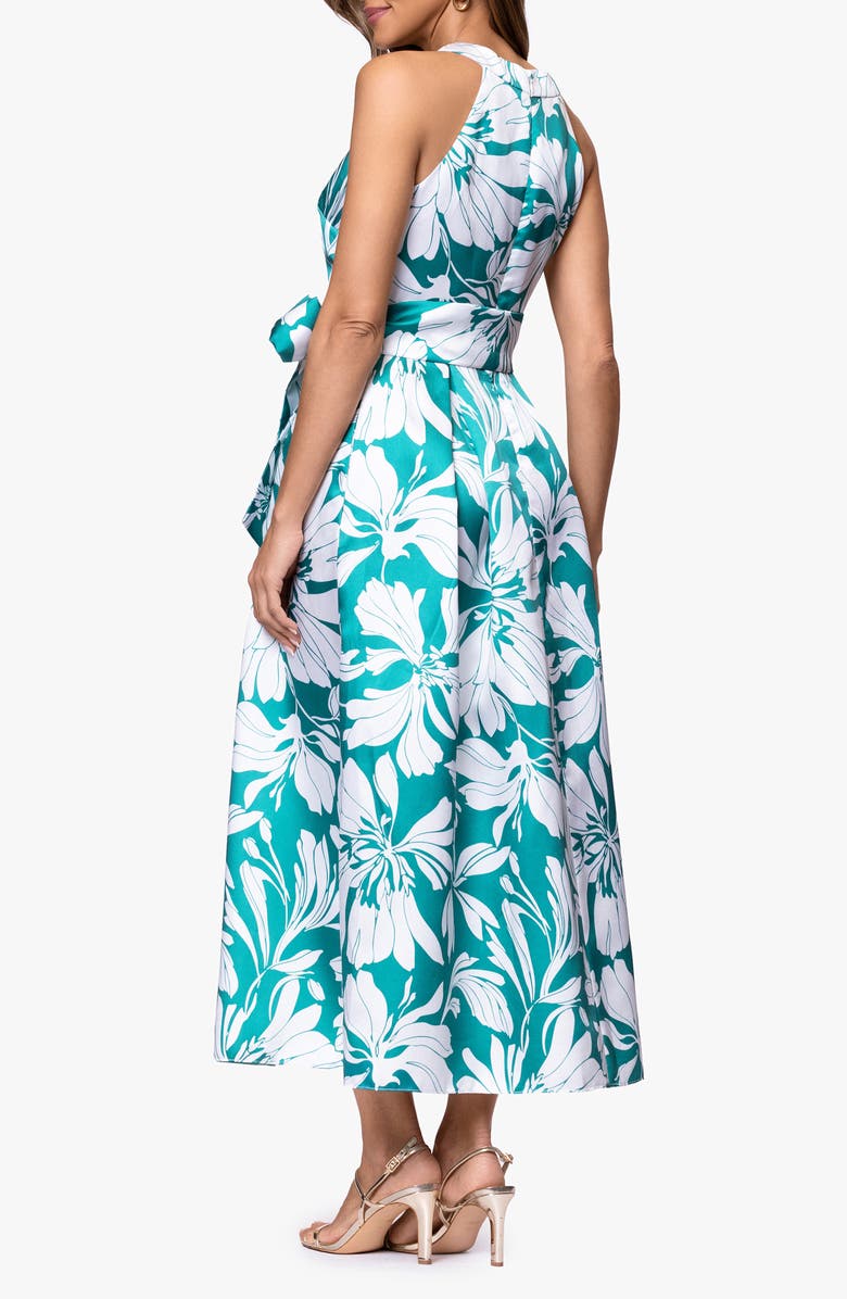 Betsy & Adam Mikado Midi Dress, Alternate, color, Aqua/ White