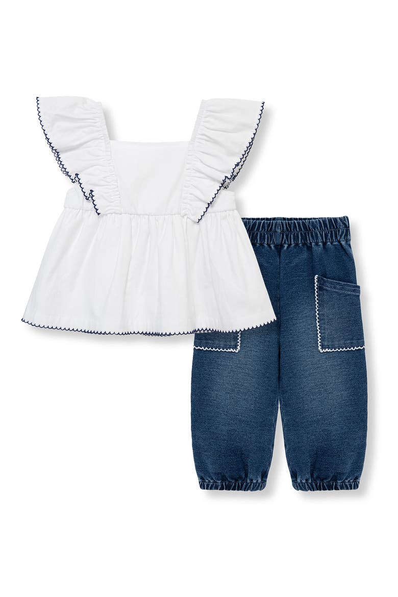 Ruffled Top & Denim Leggings Set, Main, color, WHITE