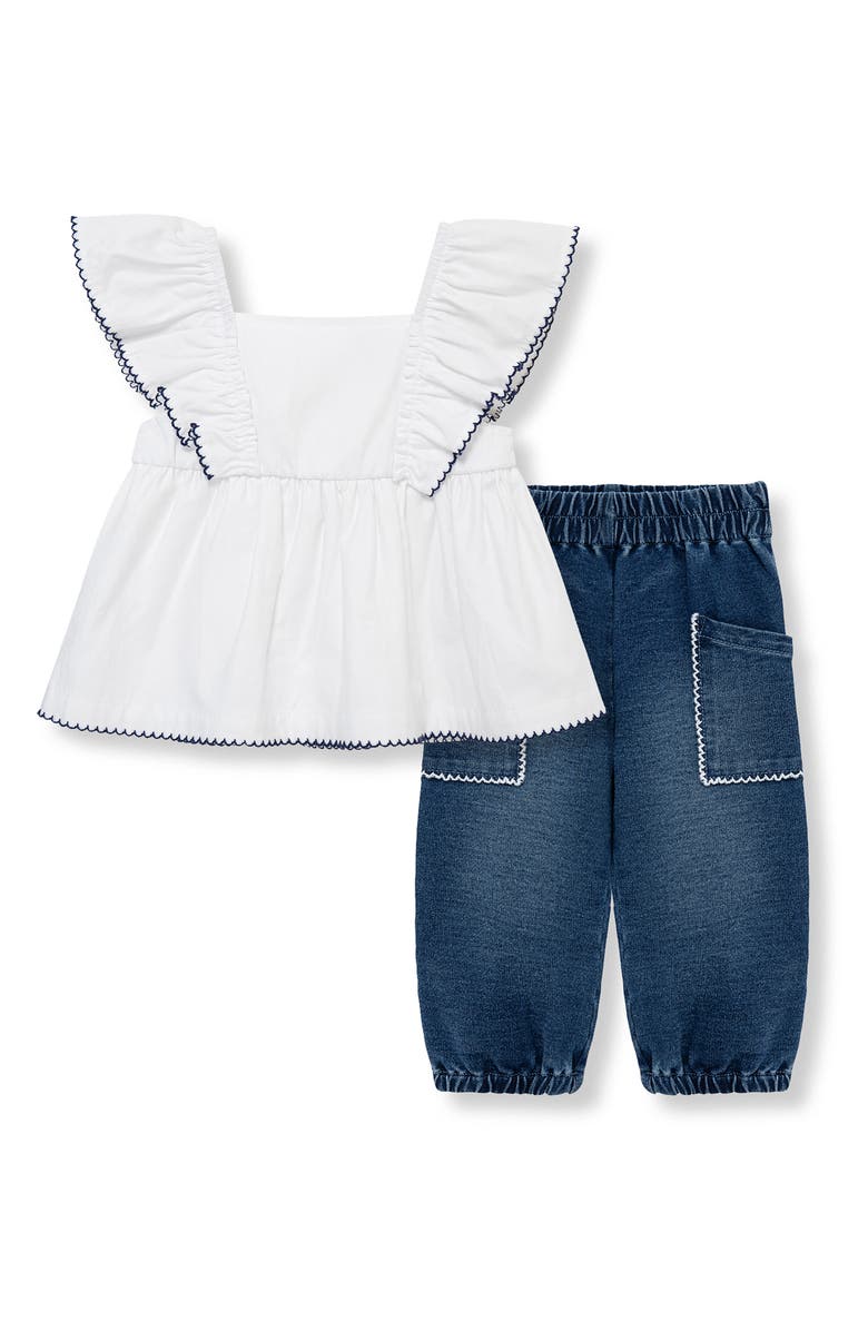 Habitual Kids Ruffled Top & Denim Leggings Set, Main, color, White