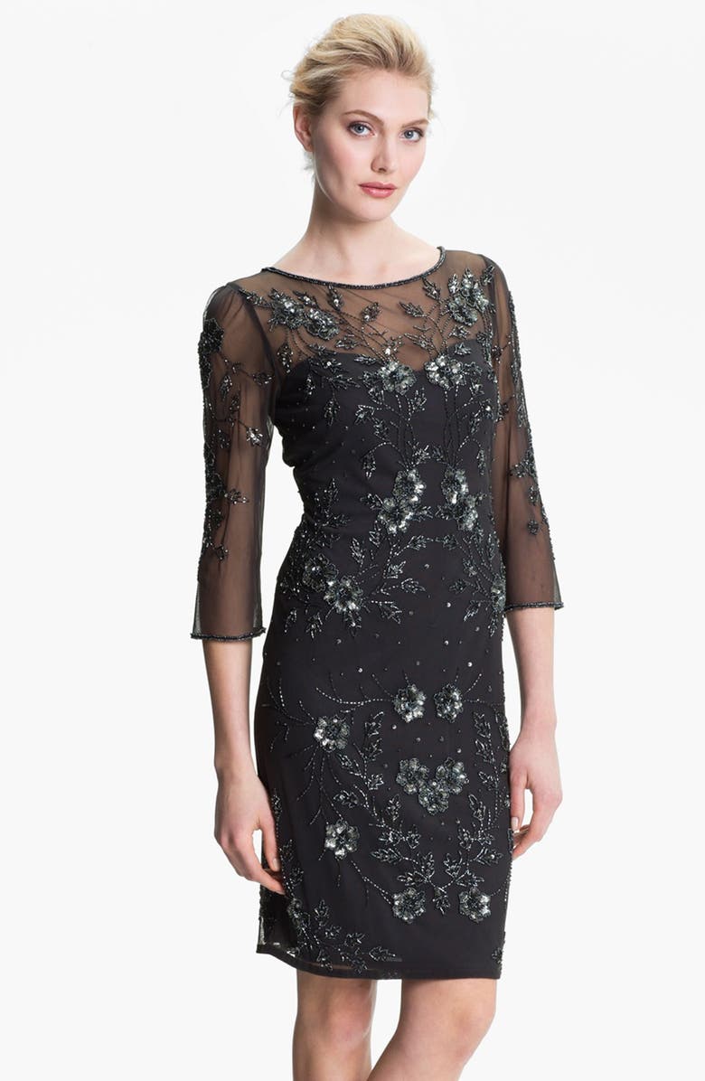 Patra Embellished Illusion Yoke Mesh Dress, Main, color, 