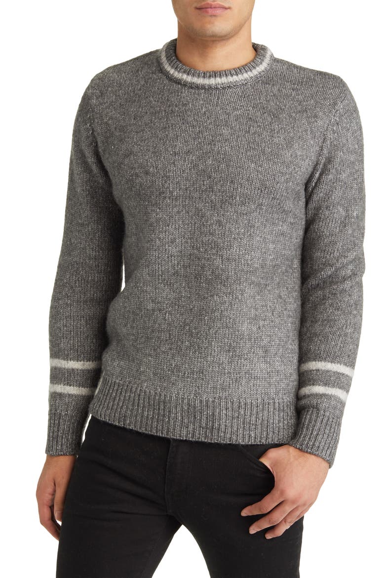 Stripe Trim Triple Blend Crewneck Sweater, Main, color, CHARCOAL