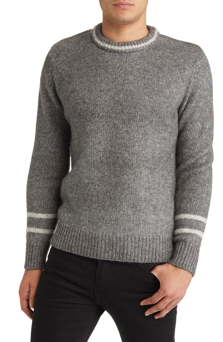 Schott NYC Stripe Trim Triple Blend Crewneck Sweater, Main, color, Charcoal