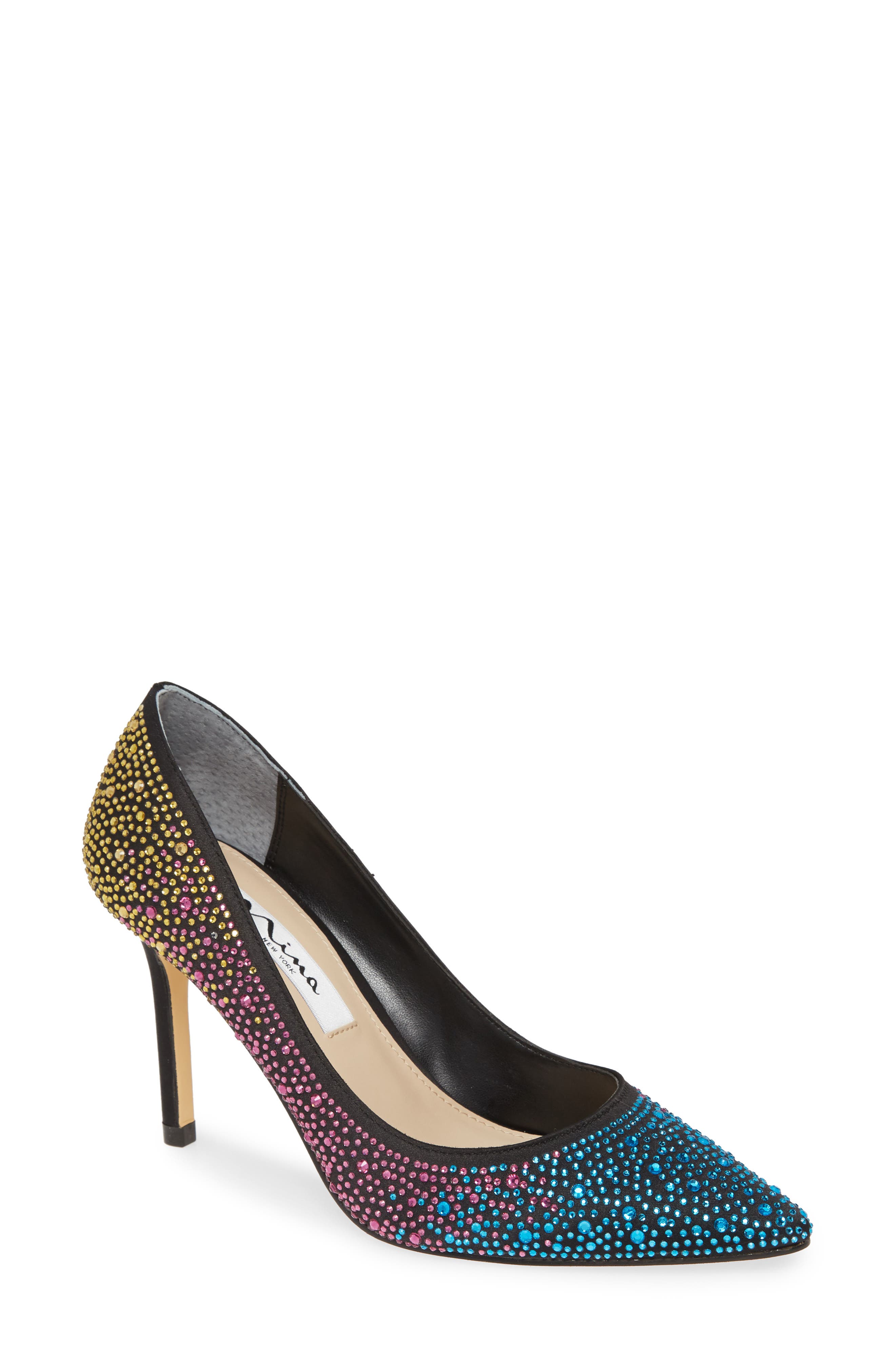 Nina Nickie 2 Crystal Studded Pointy Toe Pump, Main, color, 