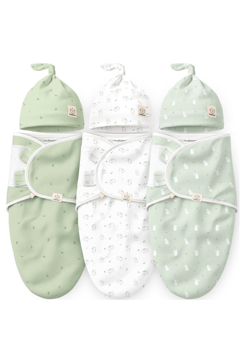 3-Pack Soothe Swaddle Wraps with Knot Hats, Main, color, Bunnies