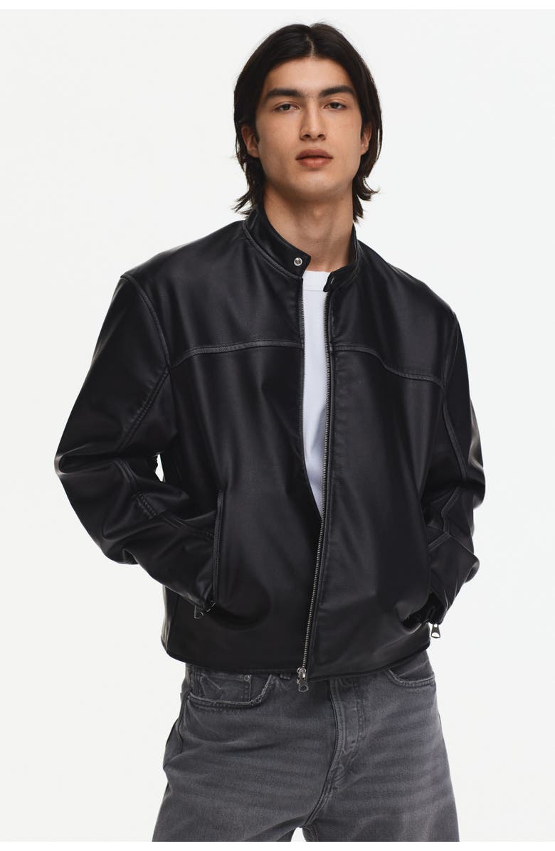 H&M Coated Racer Jacket, Alternate, color, Black