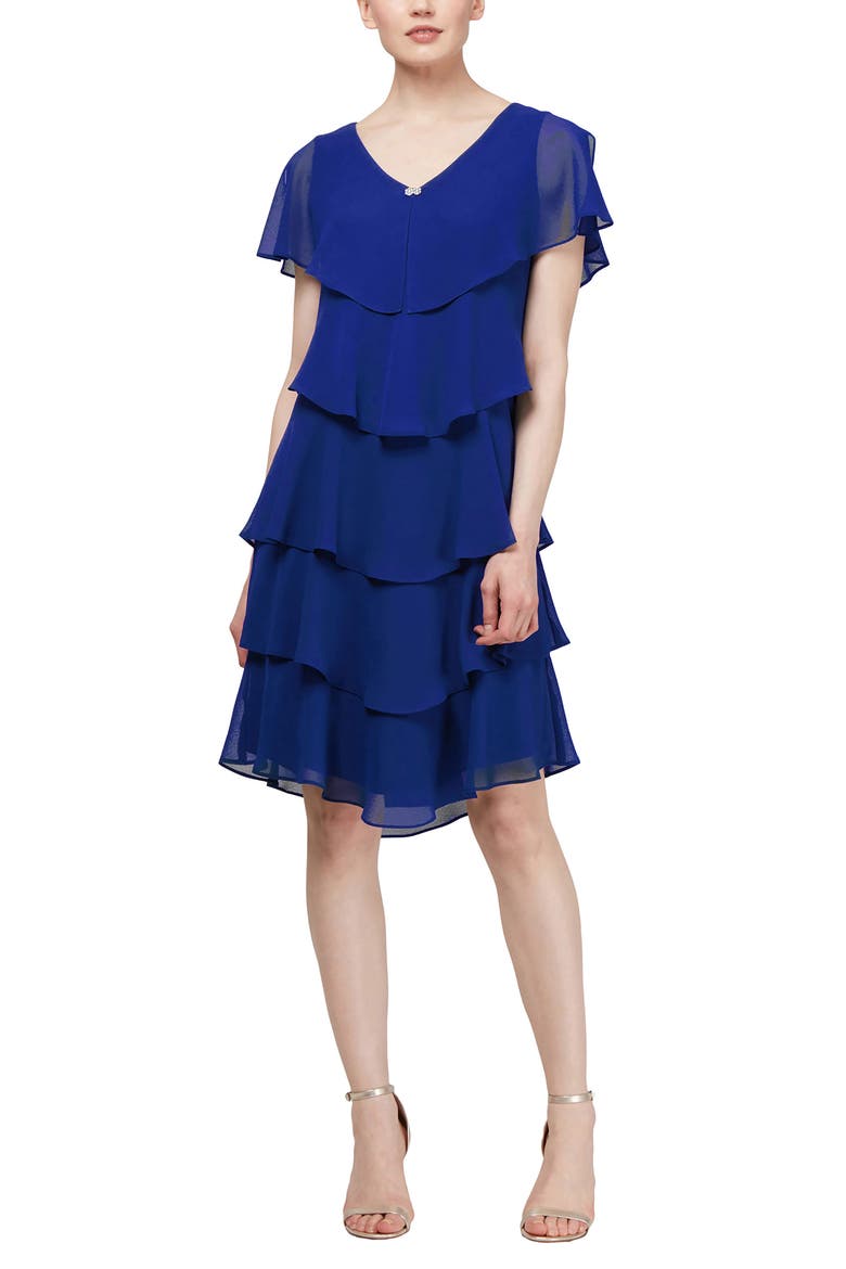 Georgette Ruffle Tiered Dress, Main, color, COBALT