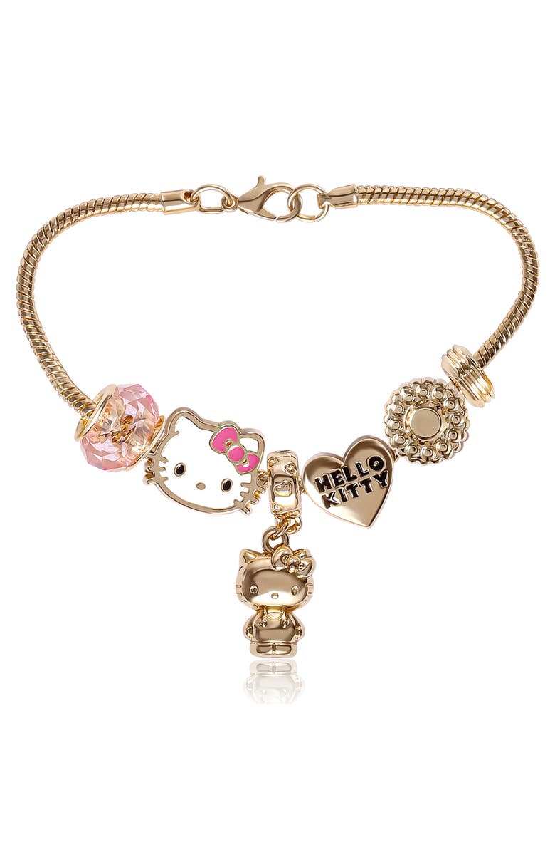 Hello Kitty 7'' Fashion Charm Bead Bracelet, Main, color, Gold
