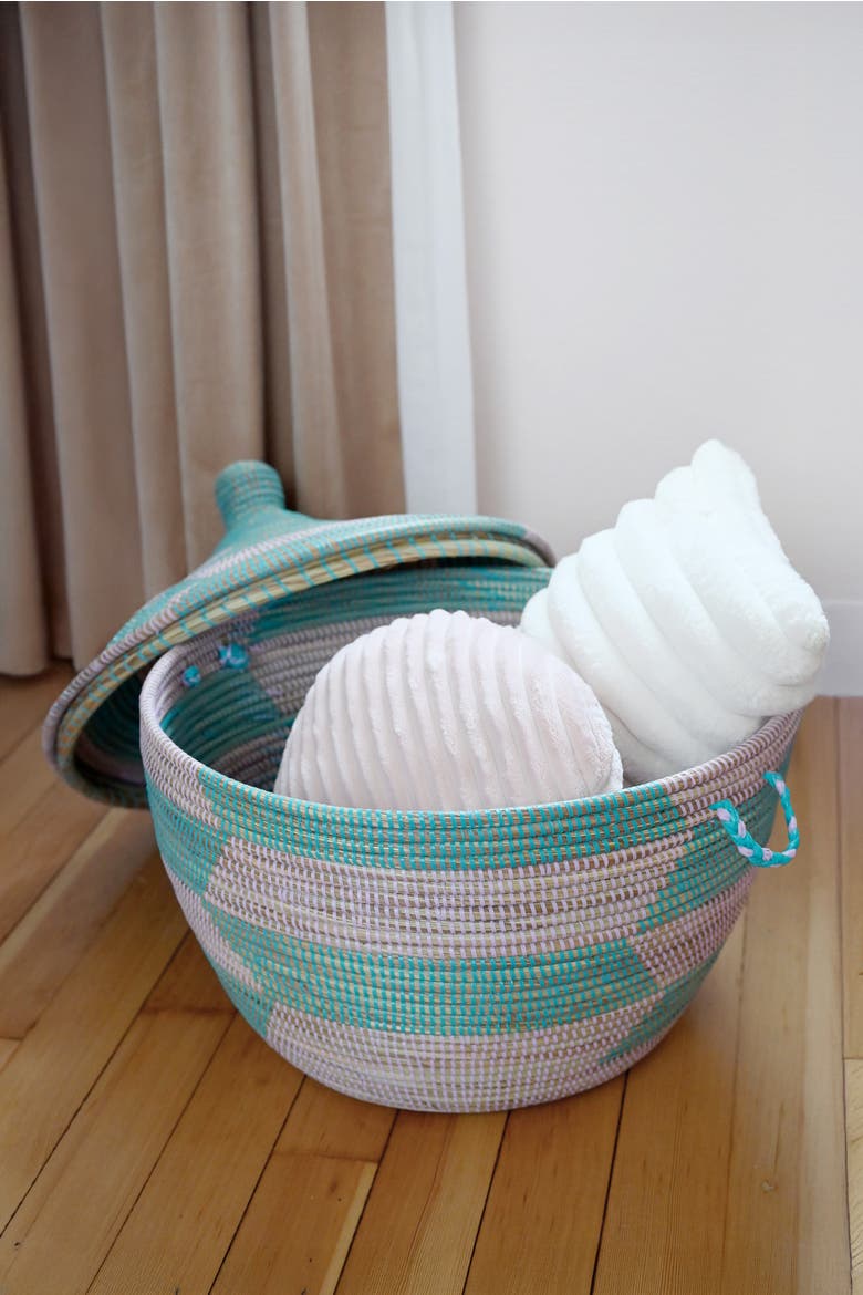 Herringbone Storage Basket, Alternate, color, Aqua & Lavender