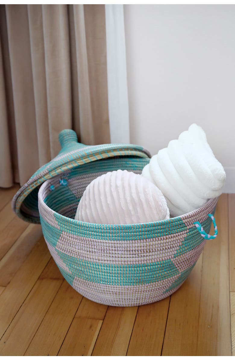 African Modern Herringbone Storage Basket, Alternate, color, Aqua & Lavender