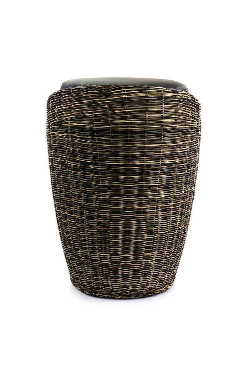 Elama 1 Piece Wicker Outdoor Ottoman Chair in Brown and Black, Alternate, color, Brown