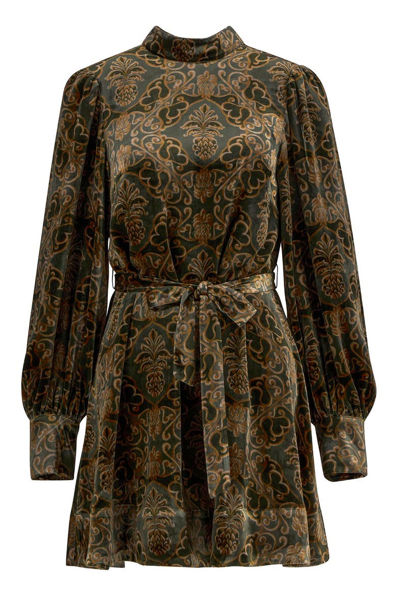 x Farm Rio Ana Clara Long Sleeve Velvet Minidress, Alternate, color, ROYAL PINEAPPLE PRIN