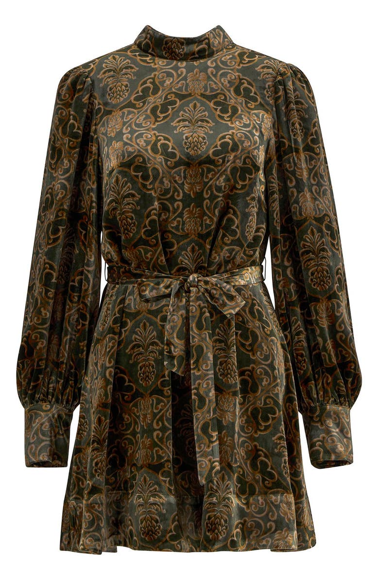 Barbour x Farm Rio Ana Clara Long Sleeve Velvet Minidress, Alternate, color, Pineapple Print