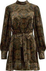 Barbour x Farm Rio Ana Clara Long Sleeve Velvet Minidress