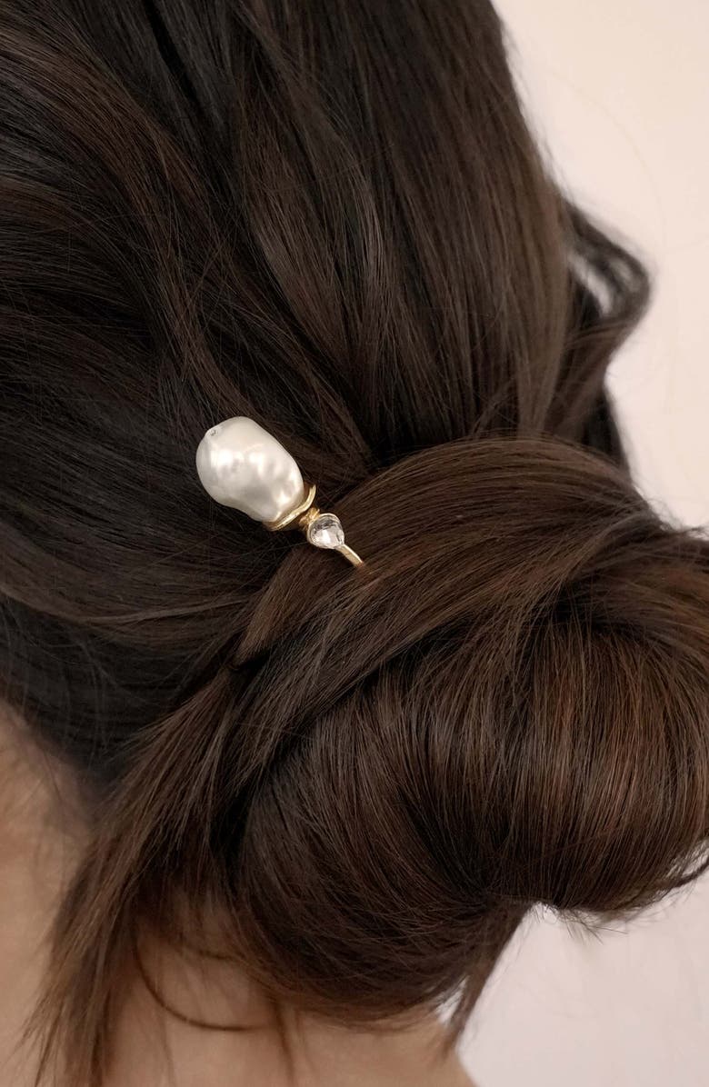 Ettika Mermaid Imitation Pearl Hair Pin, Alternate, color, Gold